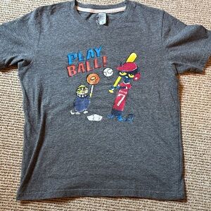 Pete the Cat size youth medium Gray Play Ball baseball Graphic T-Shirt